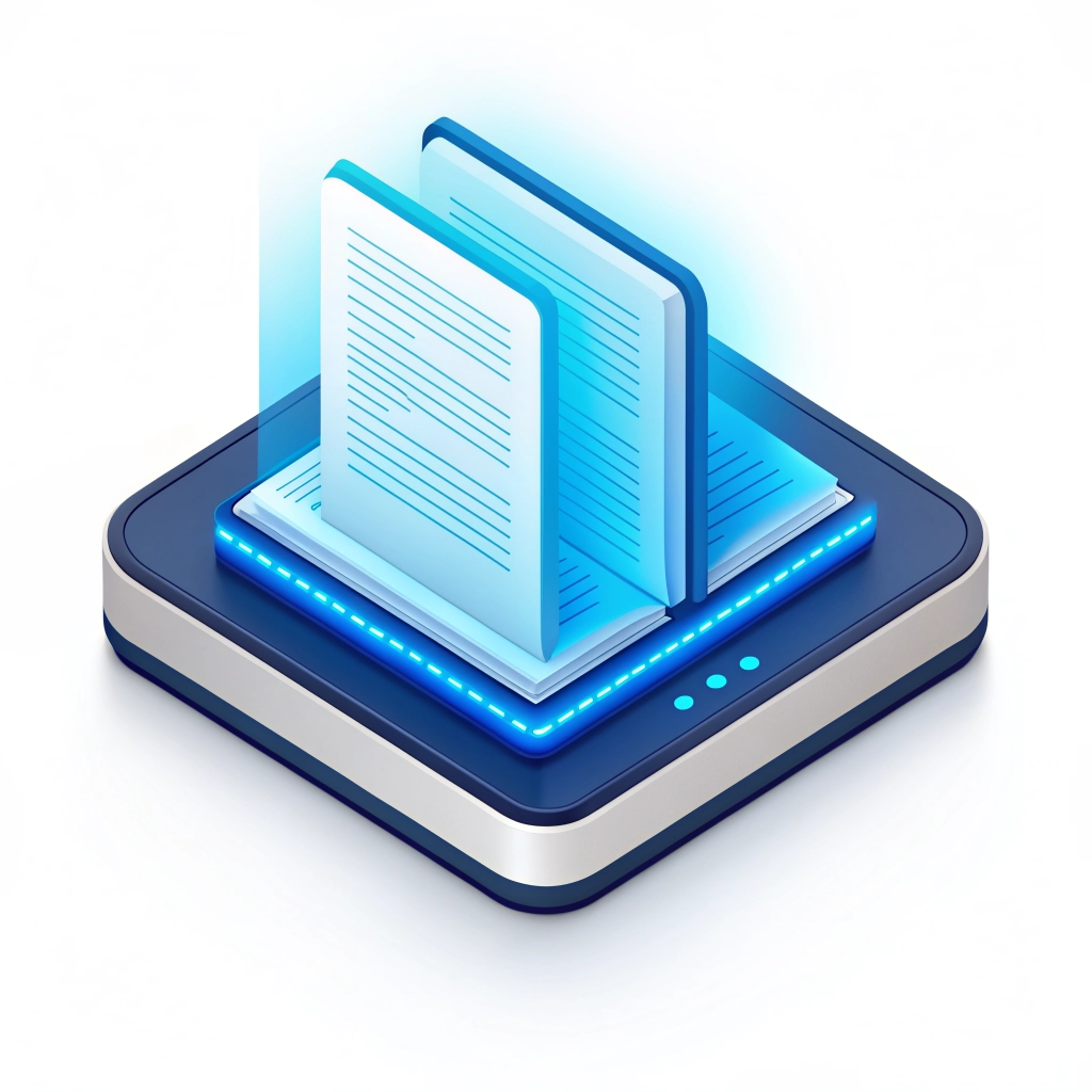 Ebooks Category Icon - Open digital book with glowing pages.